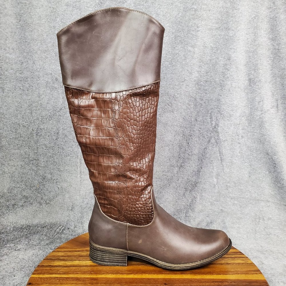 Patrizia Spring Step Riding Boots Women's 8.5 39 Brown Croc Print Zip Up Tall